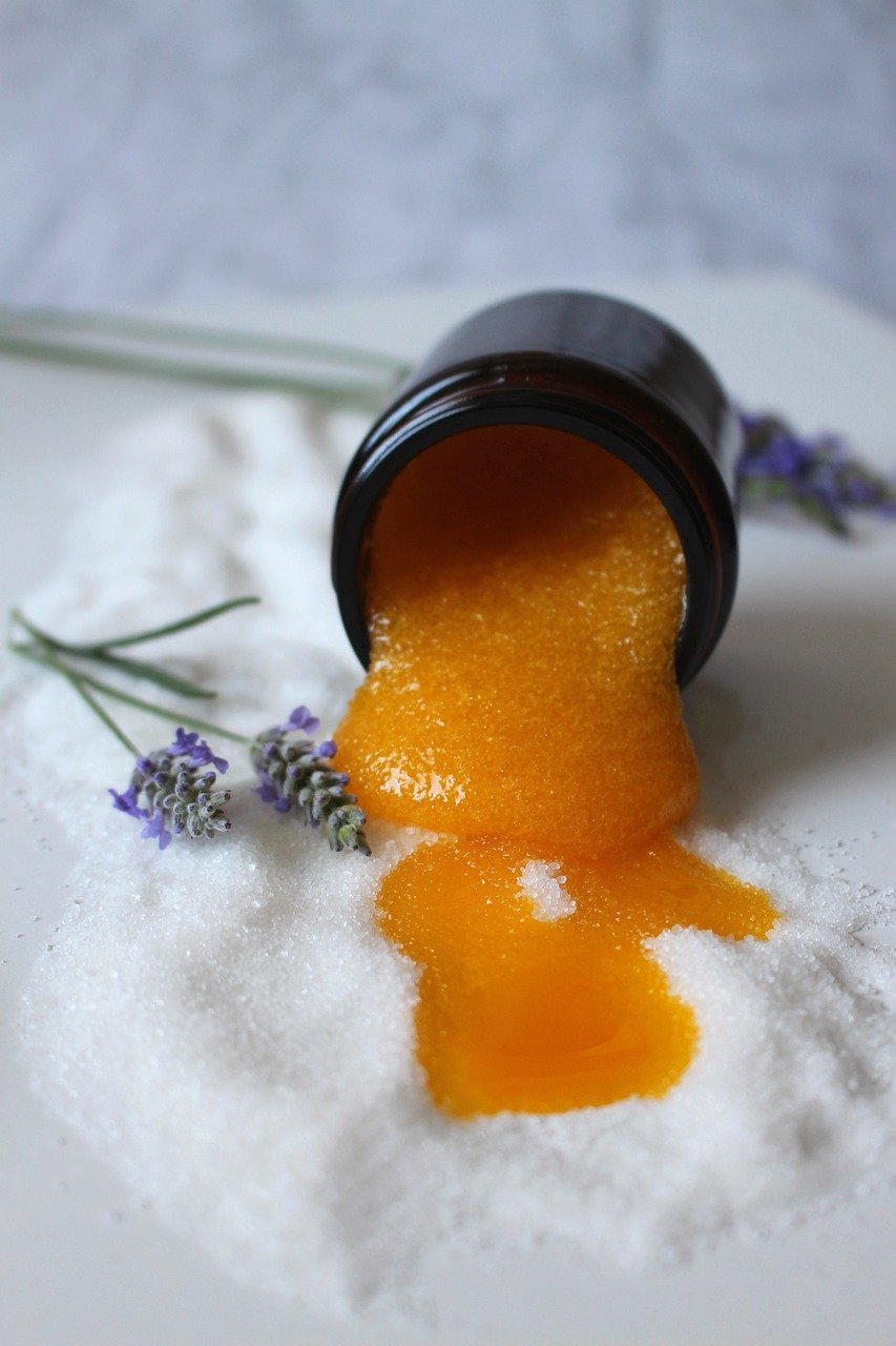natural cosmetics, cosmetics, beauty, lavender, rose flower, sugar, rose, blossom, bloom, container, peeling, scrub, body peeling, care, nature beautiful, skin, skin care, bad, bathroom, orange, woman, luxury, spa